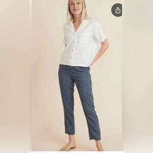 Marine Layer The Tencel Allison Trouser Pant Navy White Stripe Size XL
